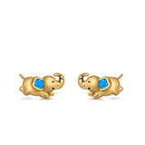 Baby Elephant Stud Earrings Created Opal 925 Sterling Silver (6mm)