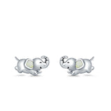 Baby Elephant Stud Earrings Created Opal 925 Sterling Silver (6mm)