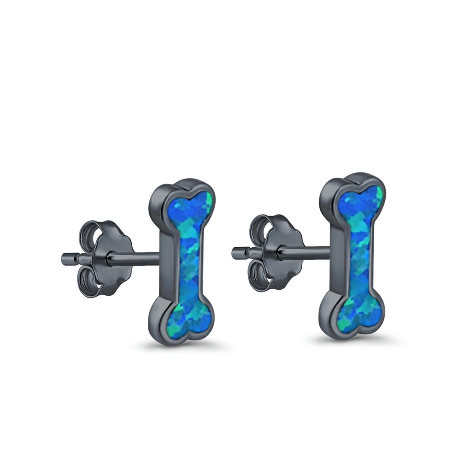 Dog Bone Stud Earrings Created Opal 925 Sterling Silver (5mm)