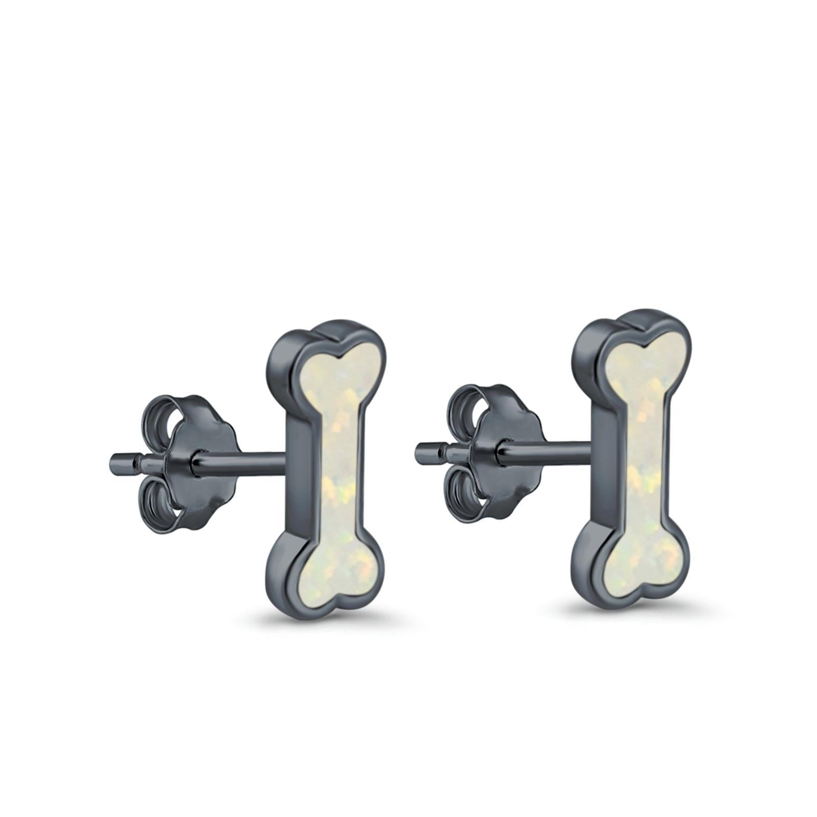 Dog Bone Stud Earrings Created Opal 925 Sterling Silver (5mm)