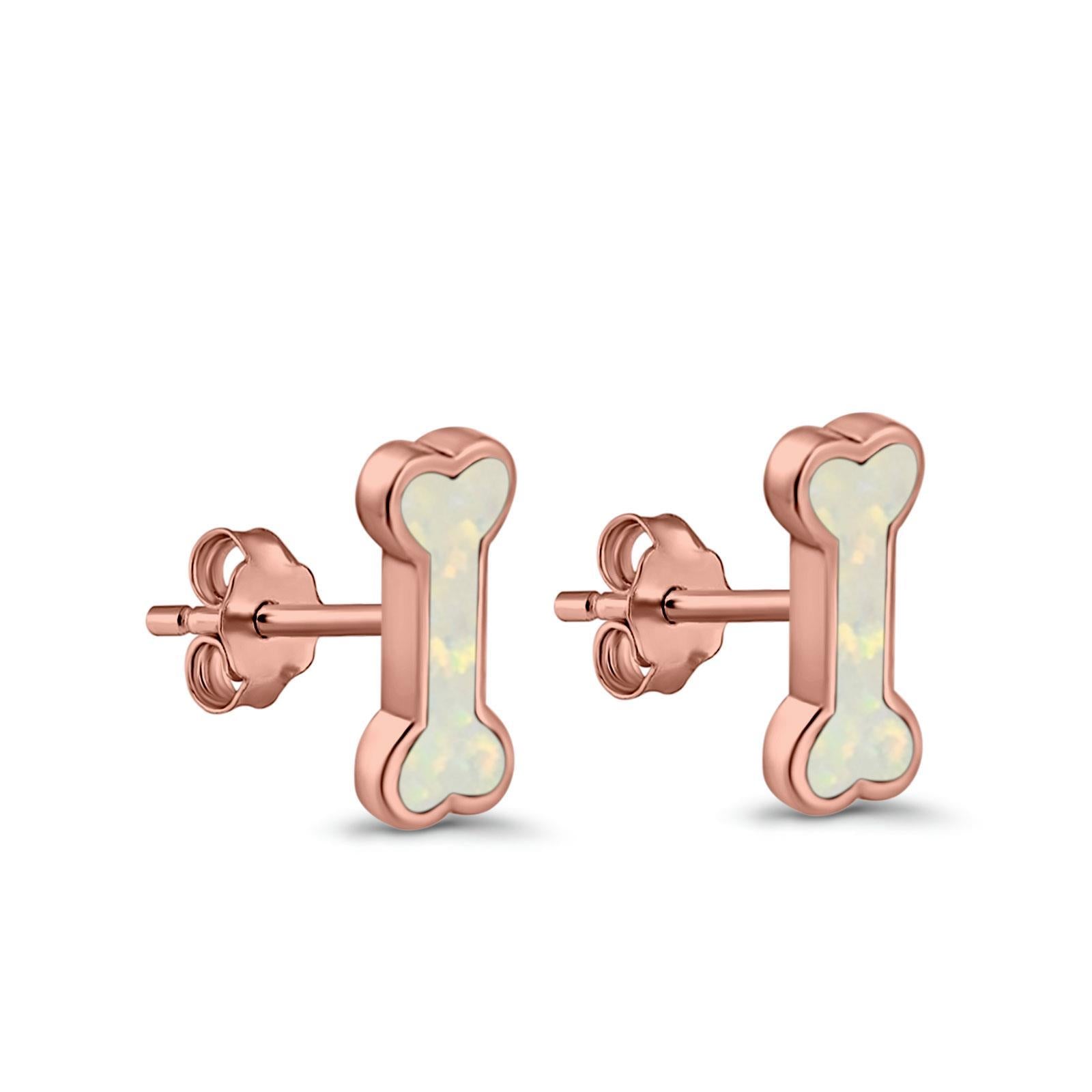 Dog Bone Stud Earrings Created Opal 925 Sterling Silver (5mm)