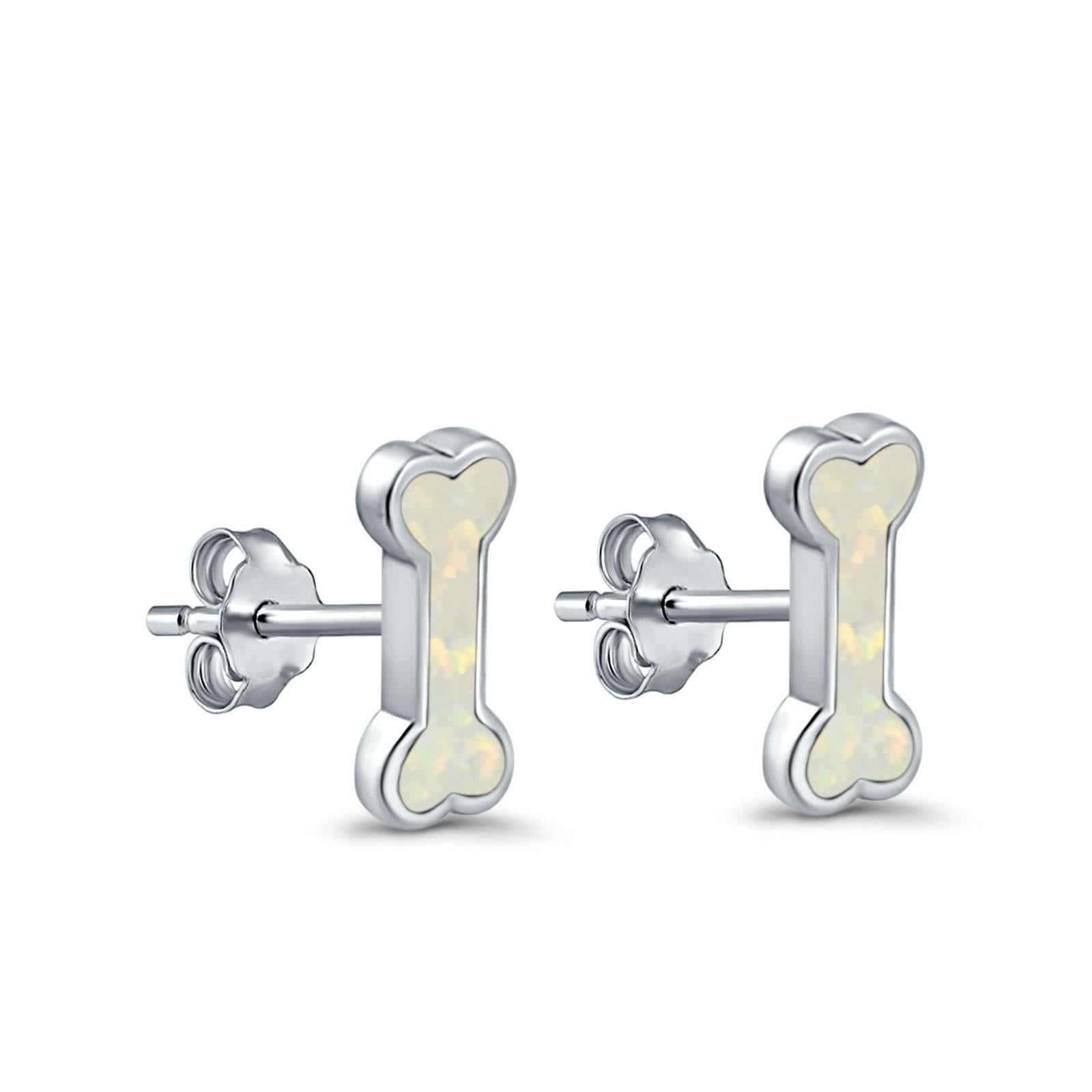 Dog Bone Stud Earrings Created Opal 925 Sterling Silver (5mm)