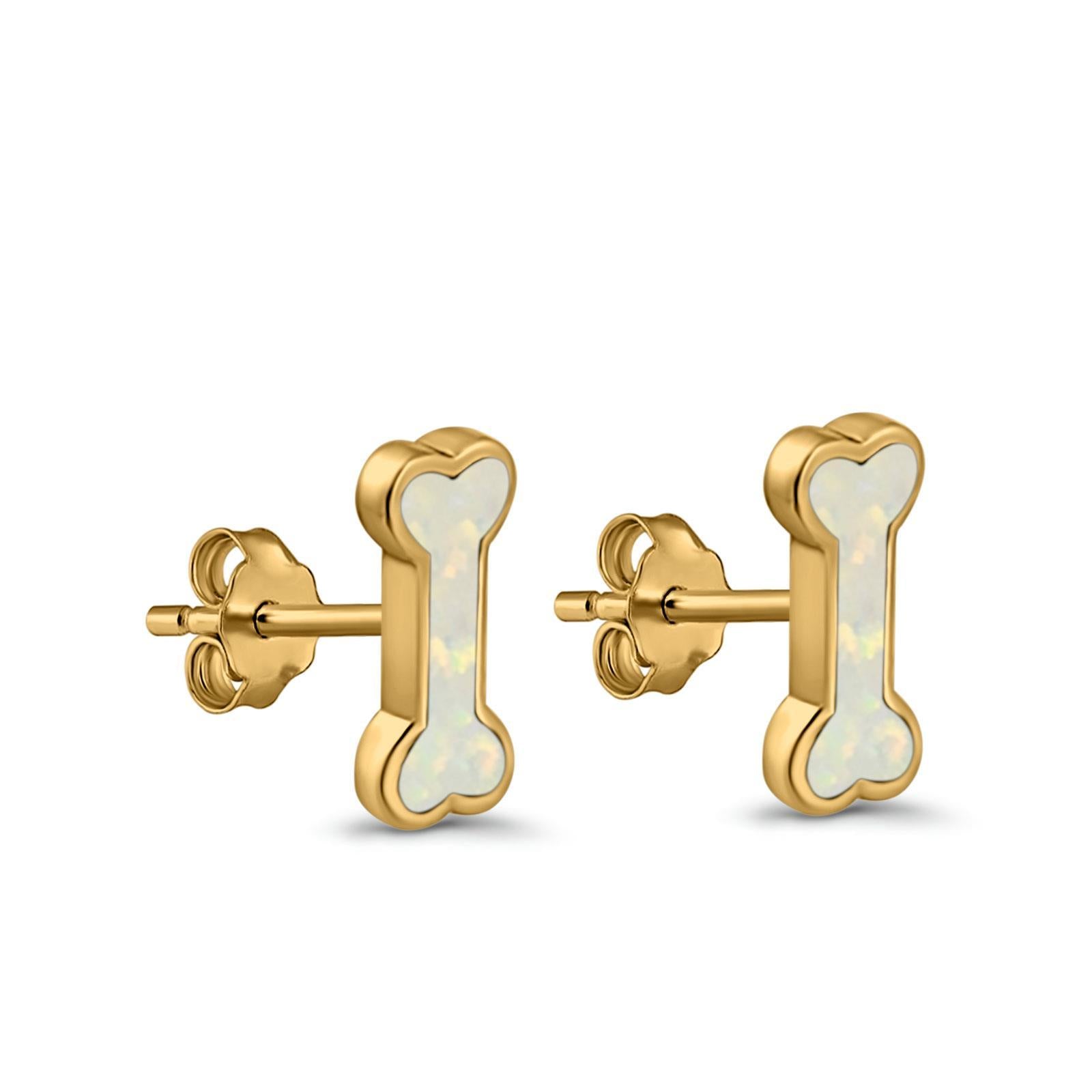 Dog Bone Stud Earrings Created Opal 925 Sterling Silver (5mm)