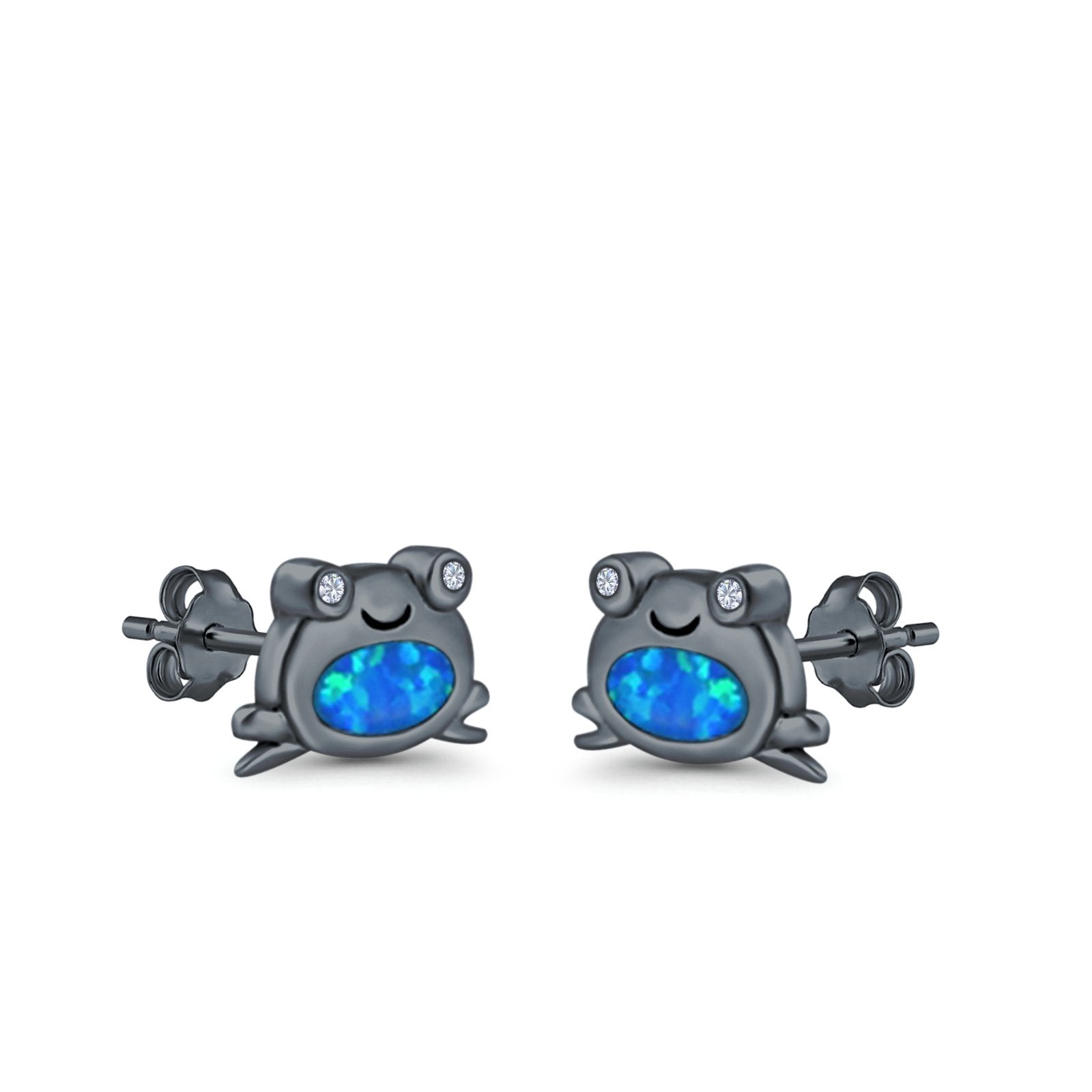 Frog Stud Earrings Created Opal 925 Sterling Silver (6mm)