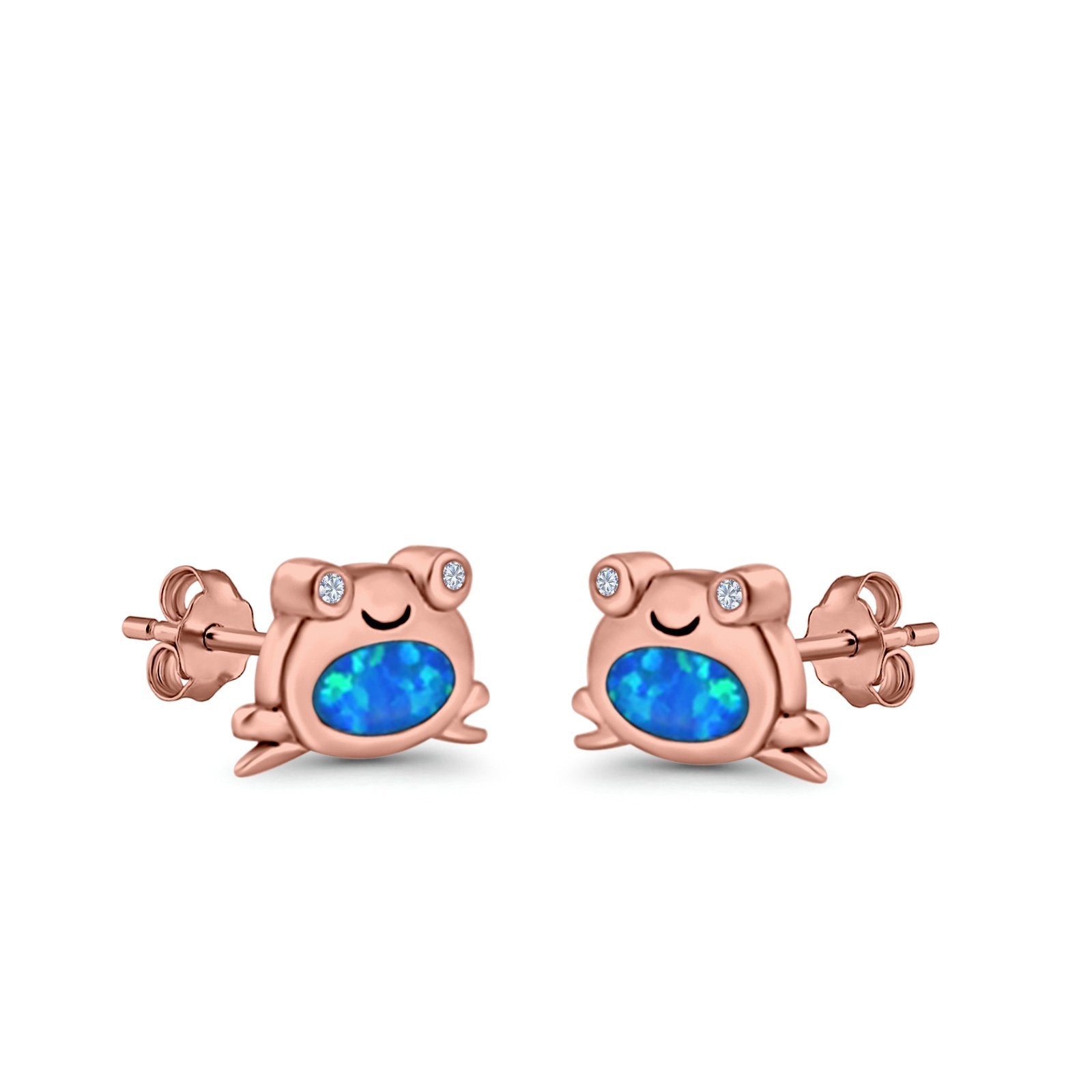 Frog Stud Earrings Created Opal 925 Sterling Silver (6mm)