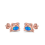 Frog Stud Earrings Created Opal 925 Sterling Silver (6mm)