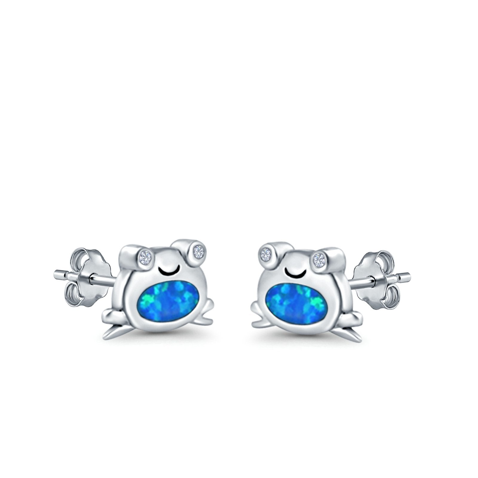 Frog Stud Earrings Created Opal 925 Sterling Silver (6mm)