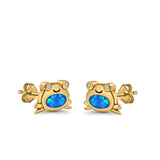 Frog Stud Earrings Created Opal 925 Sterling Silver (6mm)