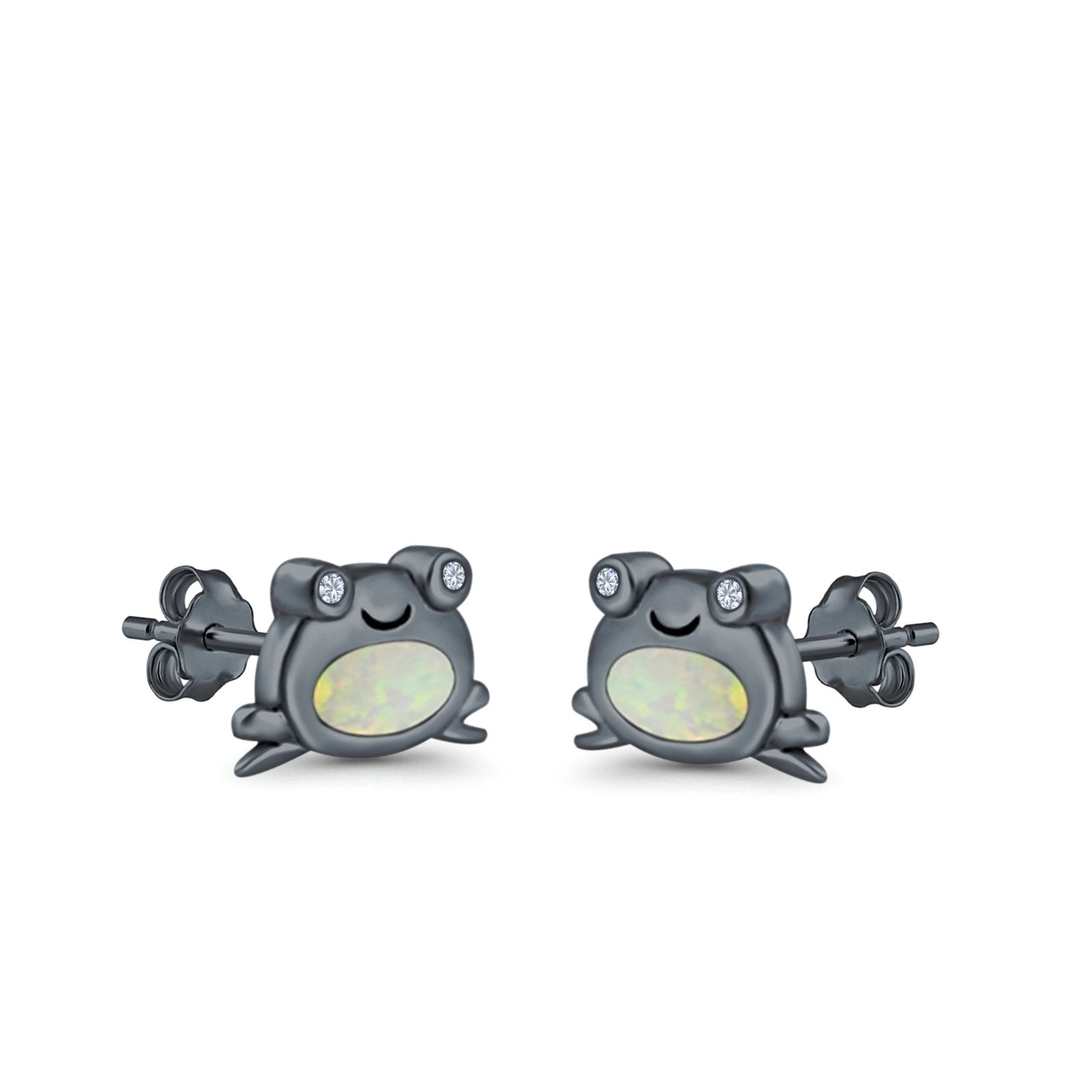 Frog Stud Earrings Created Opal 925 Sterling Silver (6mm)