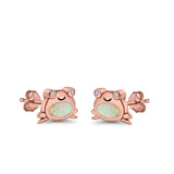 Frog Stud Earrings Created Opal 925 Sterling Silver (6mm)