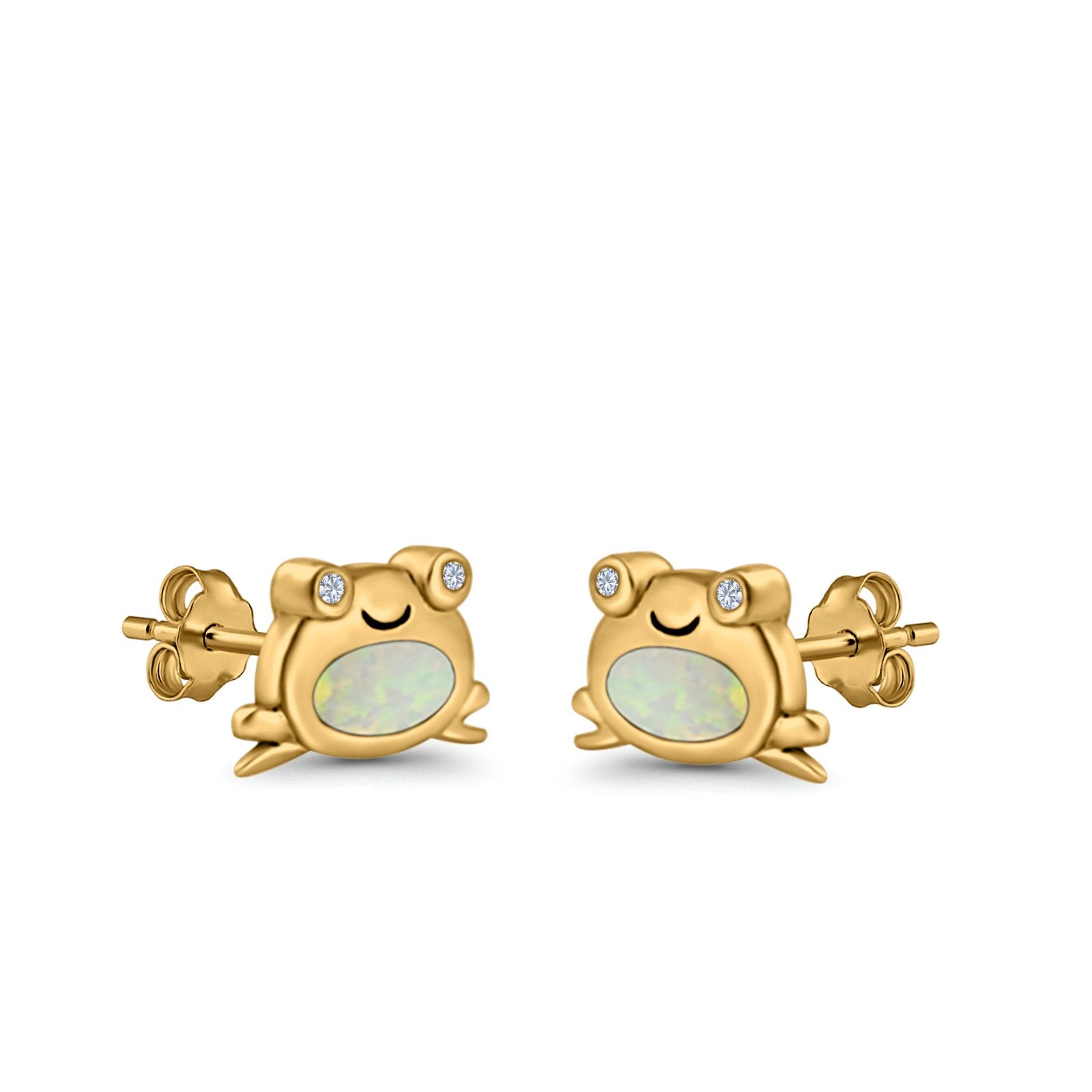Frog Stud Earrings Created Opal 925 Sterling Silver (6mm)