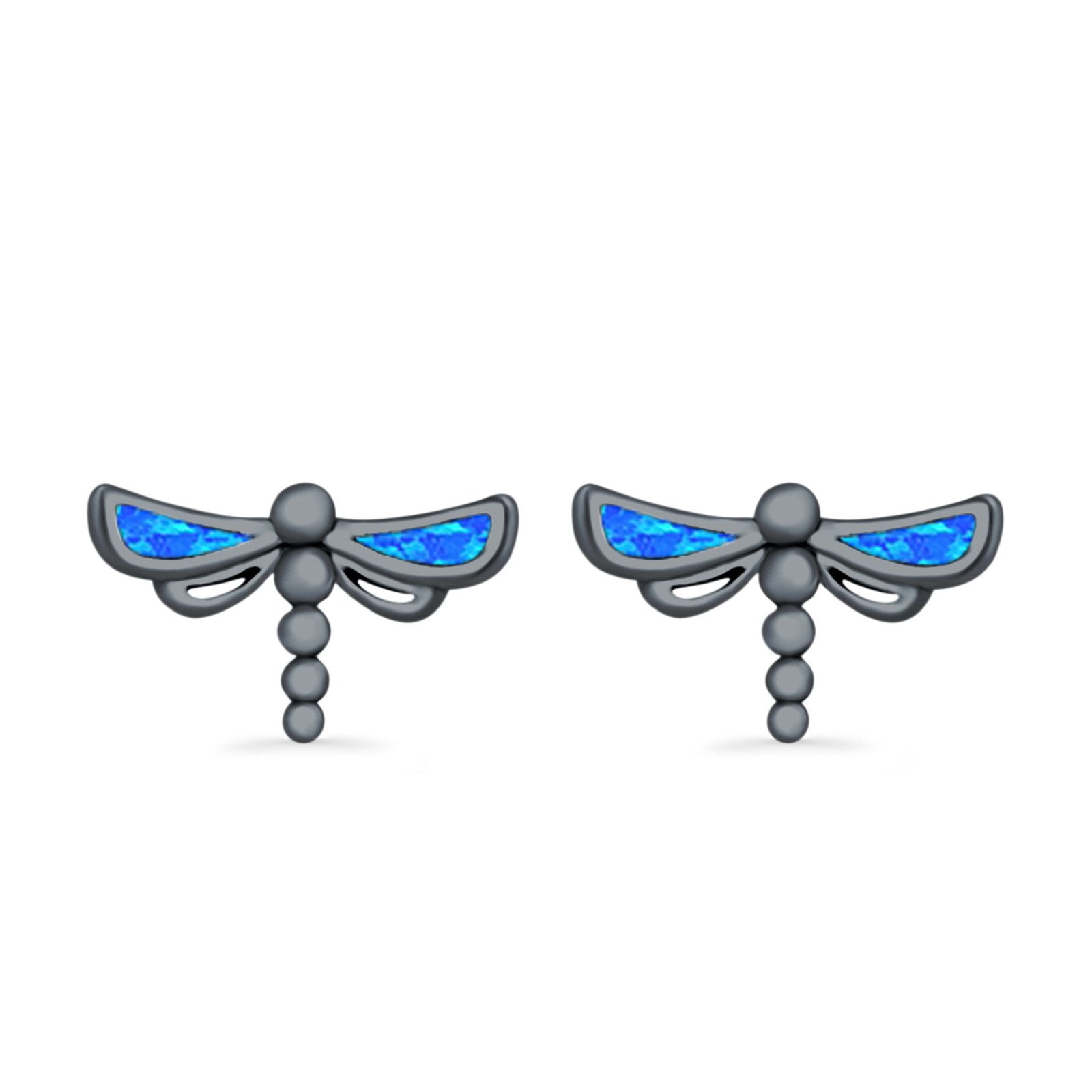 Dragonfly Stud Earrings Lab Created Opal 925 Sterling Silver (7.5mm)