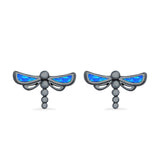 Dragonfly Stud Earrings Lab Created Opal 925 Sterling Silver (7.5mm)