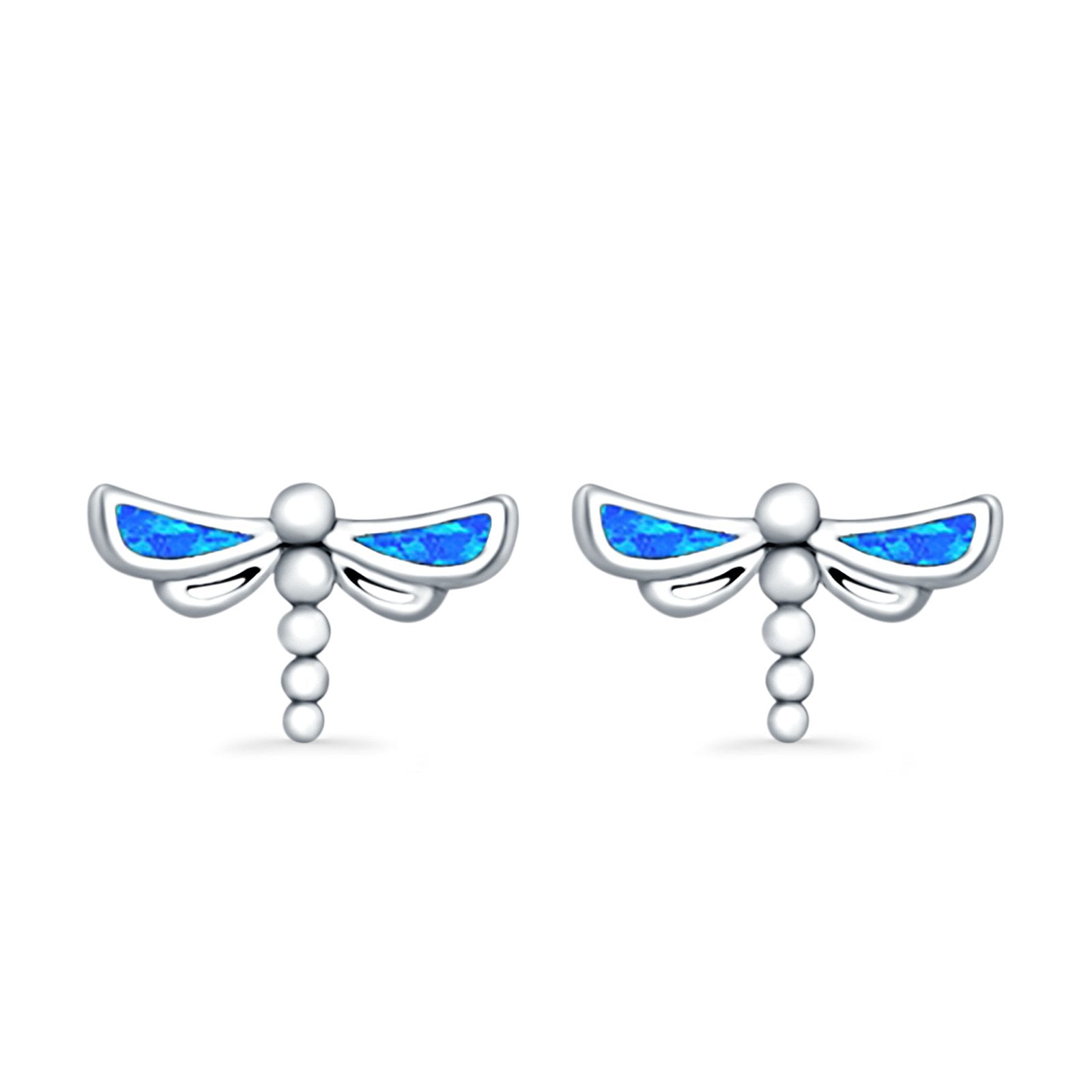 Dragonfly Stud Earrings Lab Created Opal 925 Sterling Silver (7.5mm)