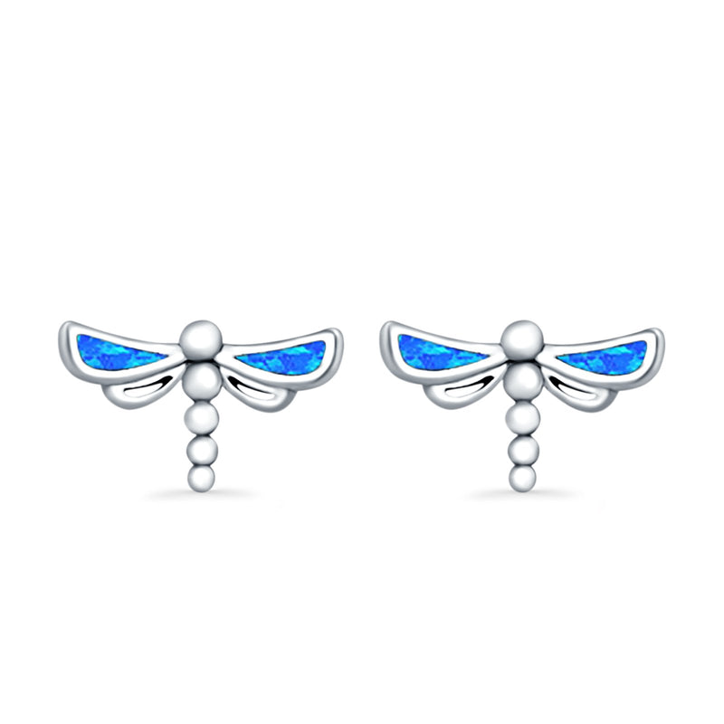 Dragonfly Stud Earrings Lab Created Opal 925 Sterling Silver (7.5mm)