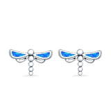 Dragonfly Stud Earrings Lab Created Opal 925 Sterling Silver (7.5mm)