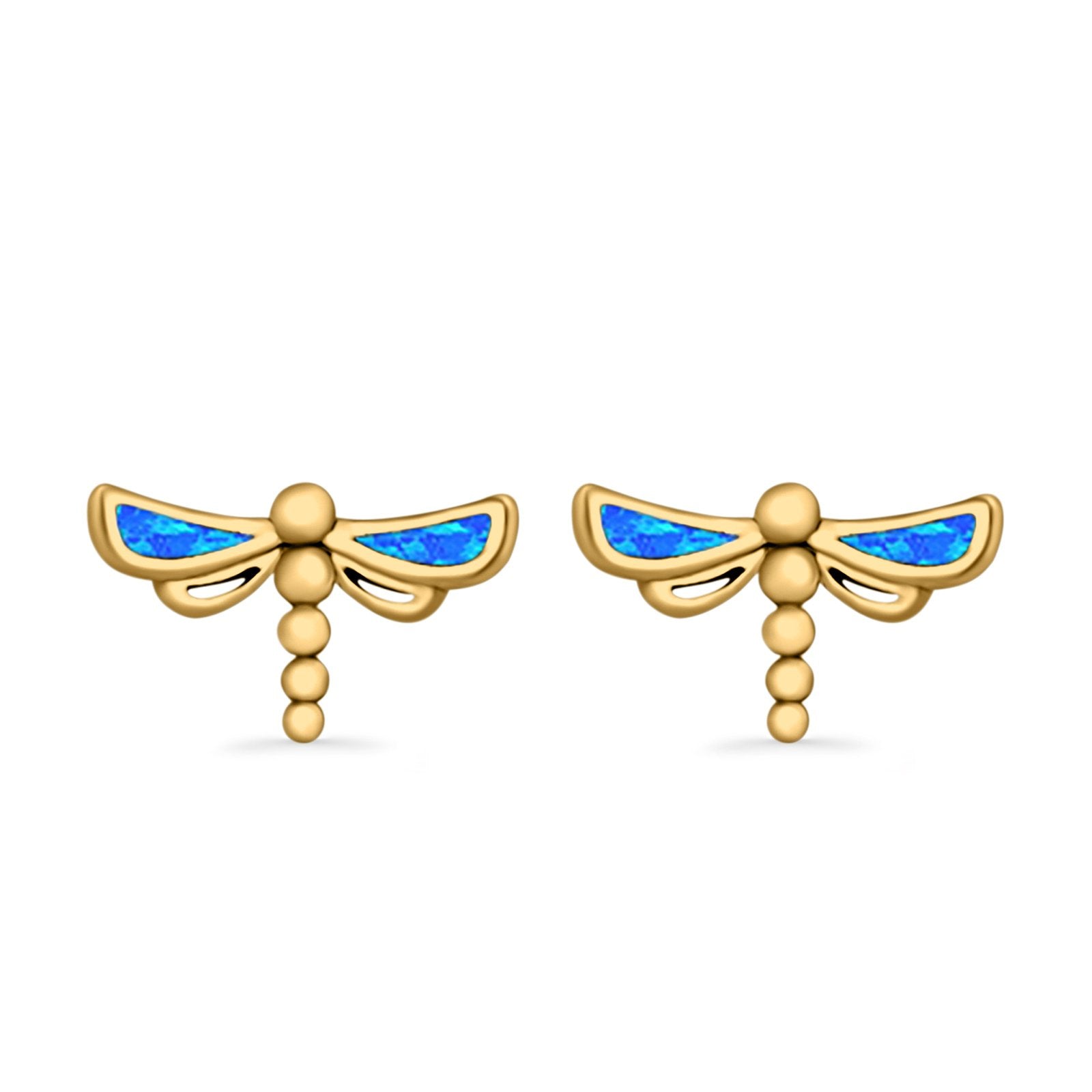 Dragonfly Stud Earrings Lab Created Opal 925 Sterling Silver (7.5mm)