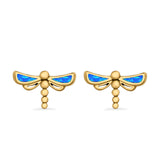 Dragonfly Stud Earrings Lab Created Opal 925 Sterling Silver (7.5mm)