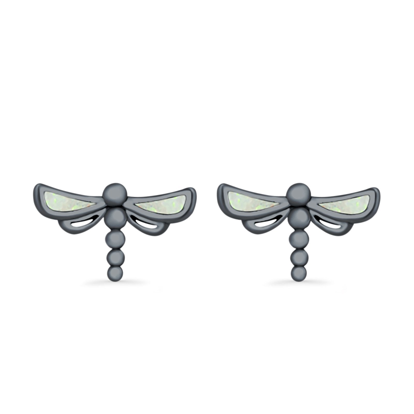 Dragonfly Stud Earrings Lab Created Opal 925 Sterling Silver (7.5mm)