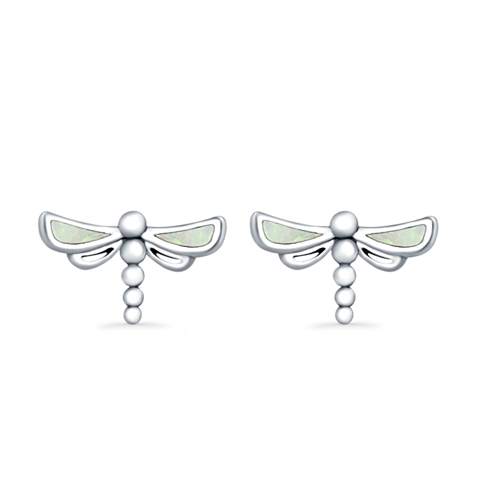 Dragonfly Stud Earrings Lab Created Opal 925 Sterling Silver (7.5mm)