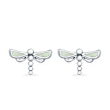 Dragonfly Stud Earrings Lab Created Opal 925 Sterling Silver (7.5mm)