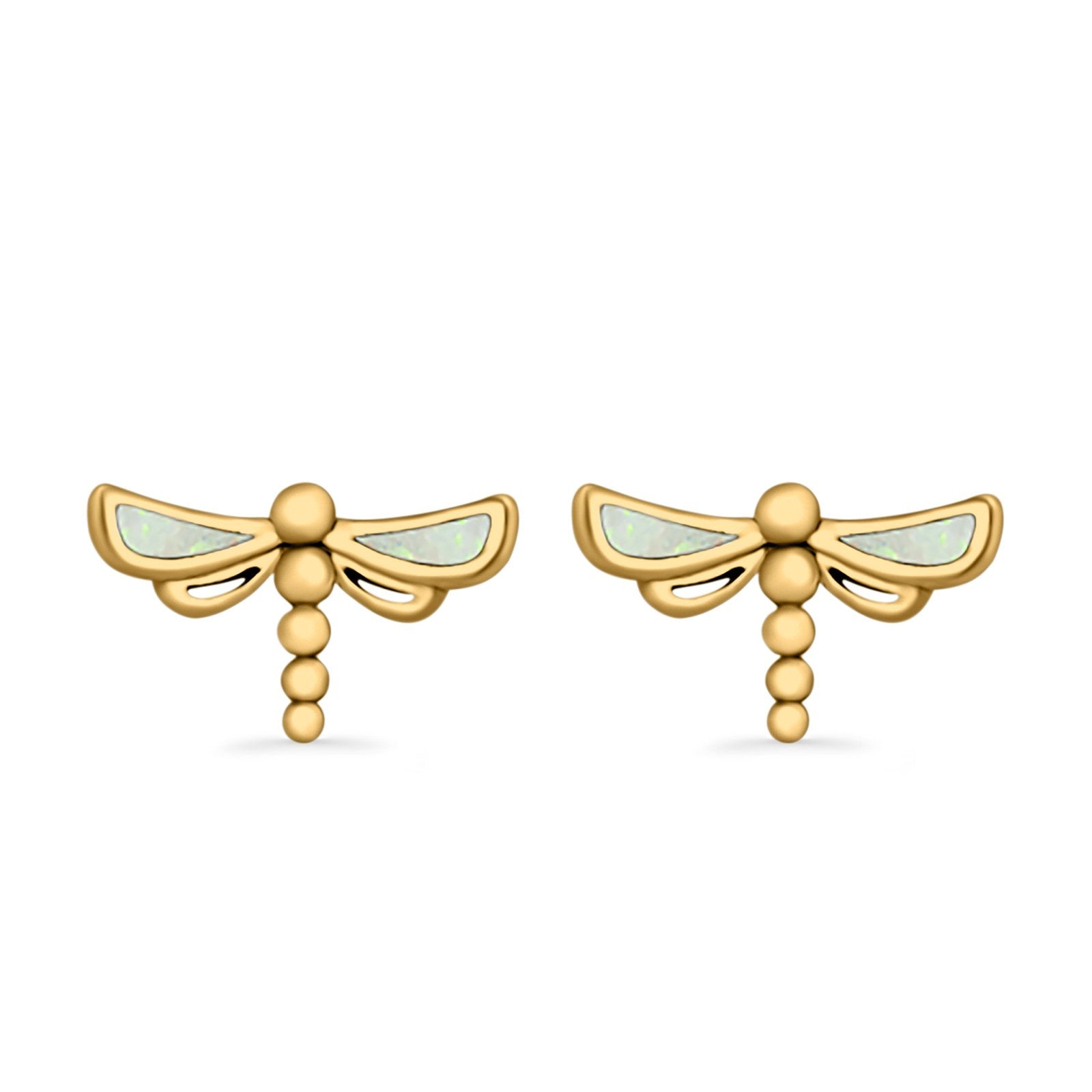 Dragonfly Stud Earrings Lab Created Opal 925 Sterling Silver (7.5mm)