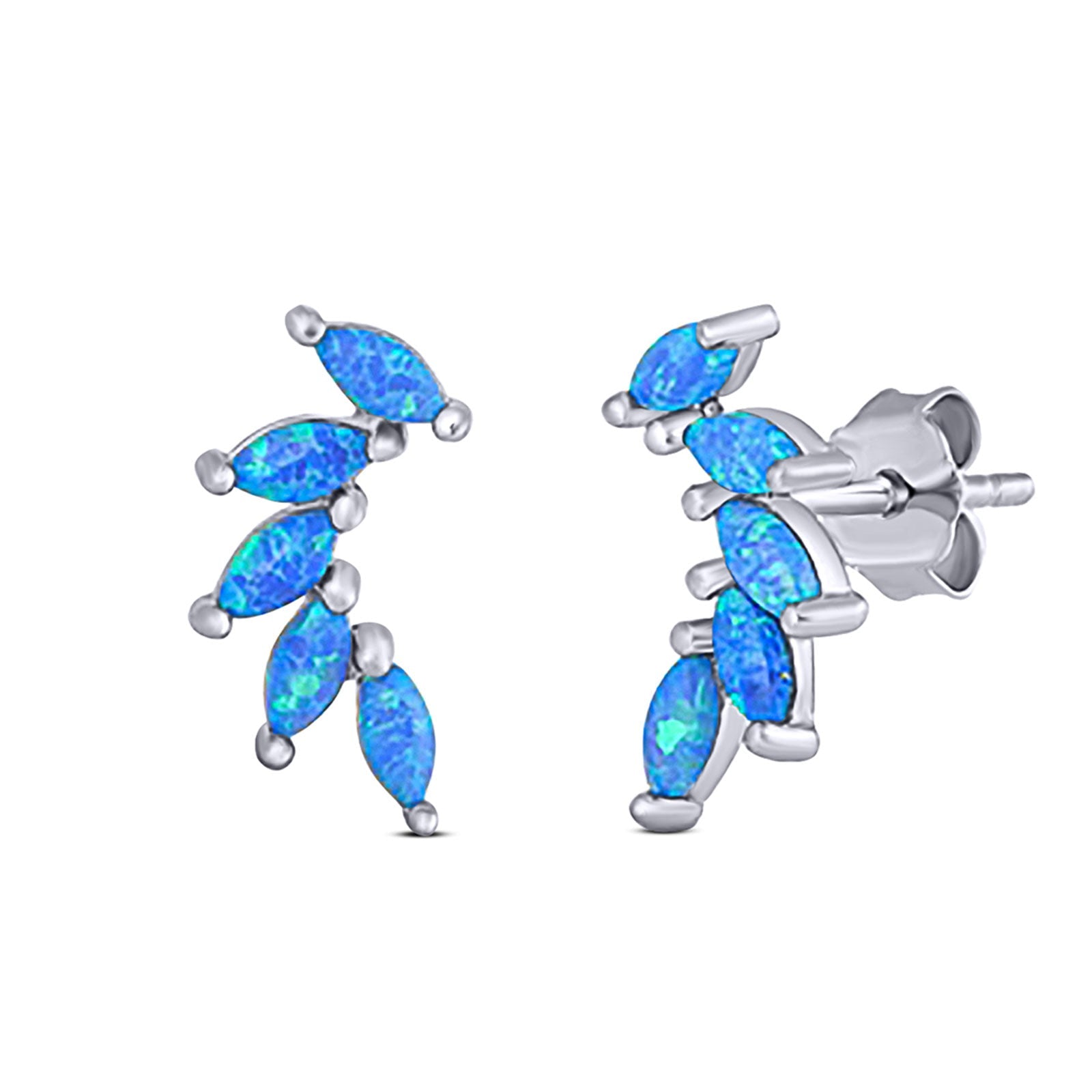 New Design Stud Earring Lab Created Marquise Opal Solid 925 Sterling Silver (13.2mm)