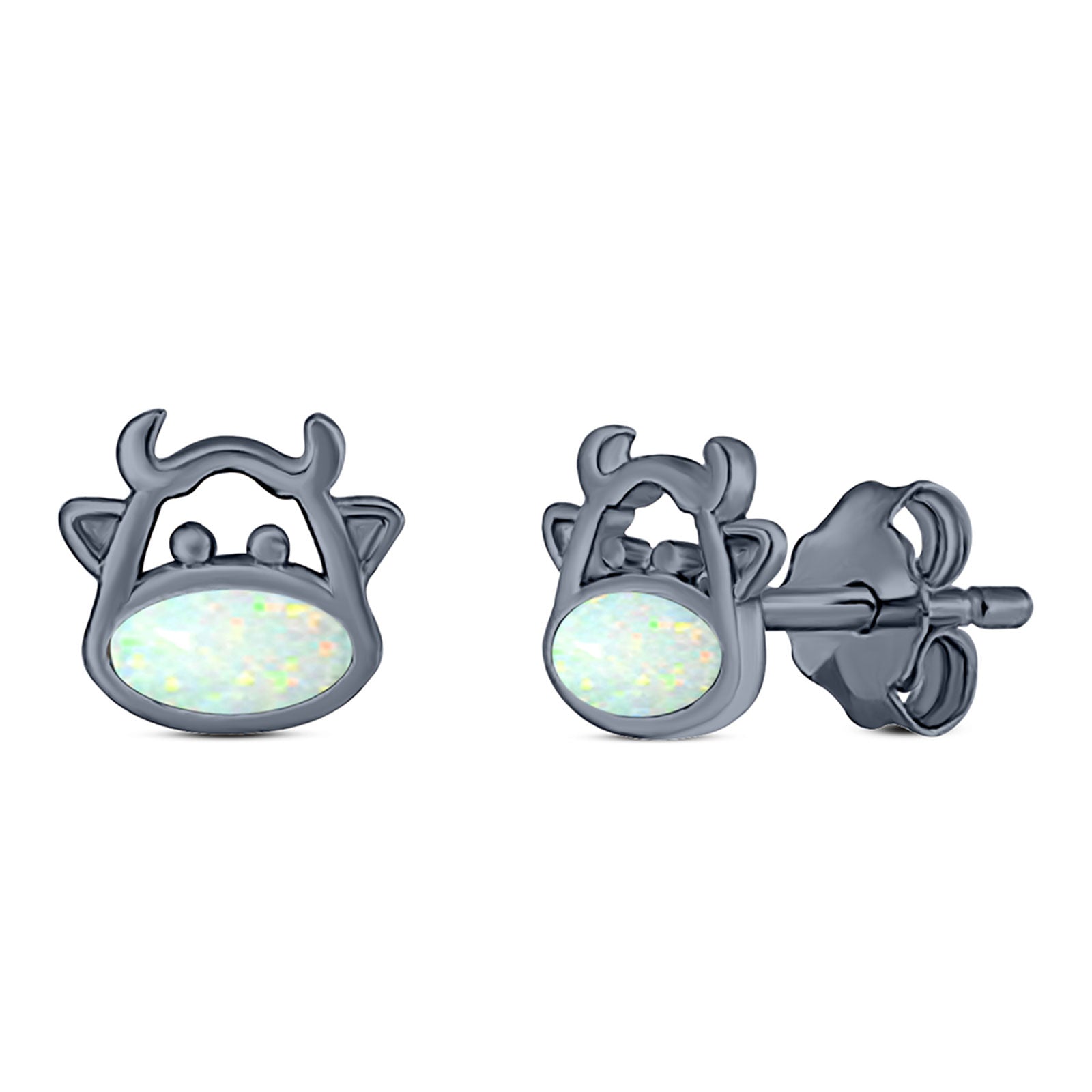 Cow Stud Earring Created Opal Solid 925 Sterling Silver (8.8mm)