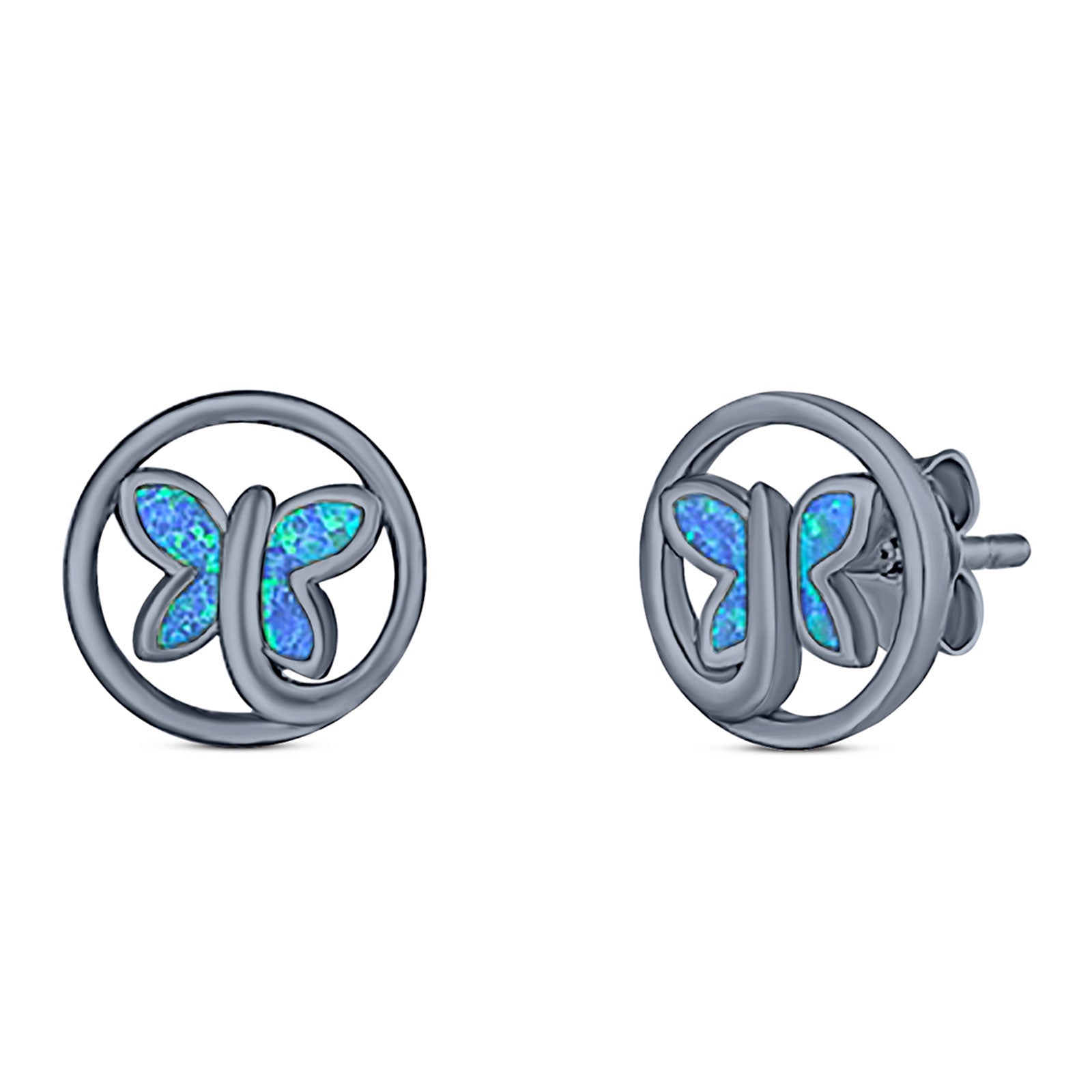Butterfly Stud Earring Created Opal Solid 925 Sterling Silver (8.8mm)