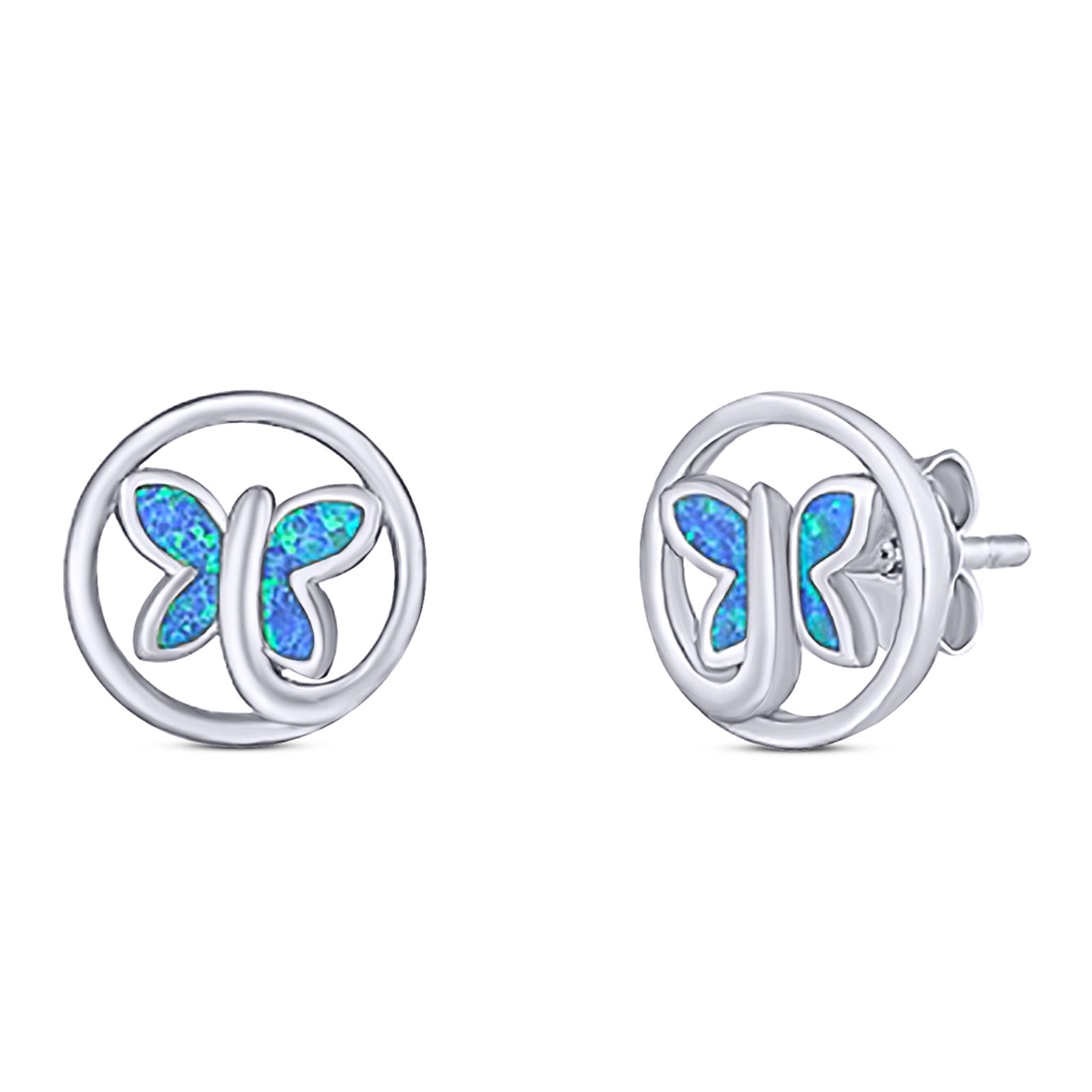 Butterfly Stud Earring Created Opal Solid 925 Sterling Silver (8.8mm)