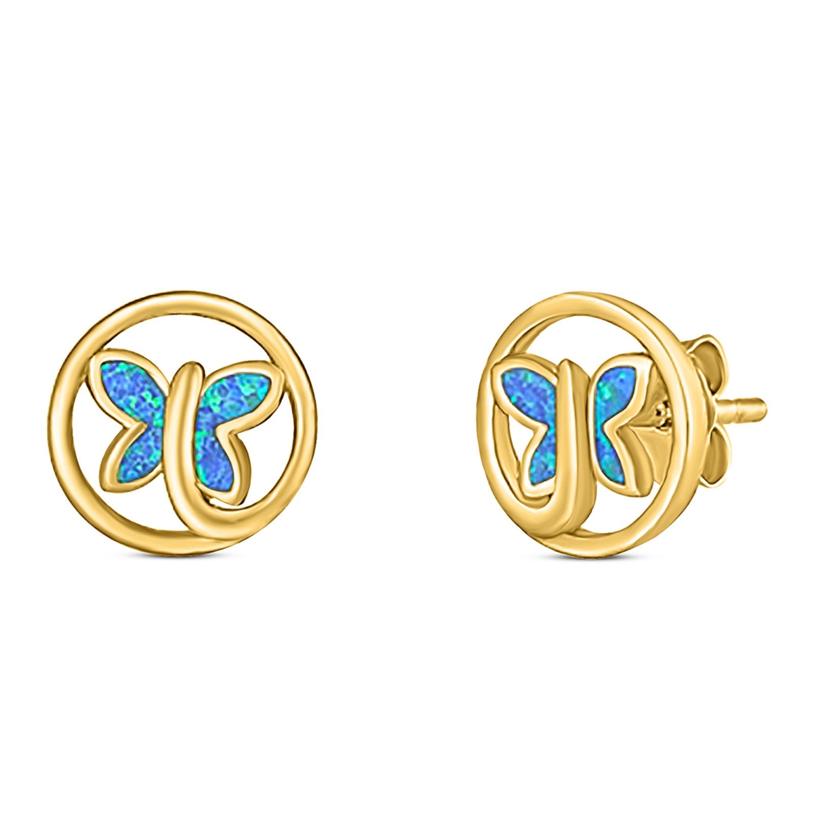 Butterfly Stud Earring Created Opal Solid 925 Sterling Silver (8.8mm)