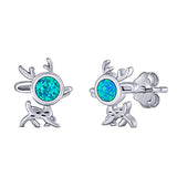 Deer Stud Earring Created Opal Solid 925 Sterling Silver (10.1mm)