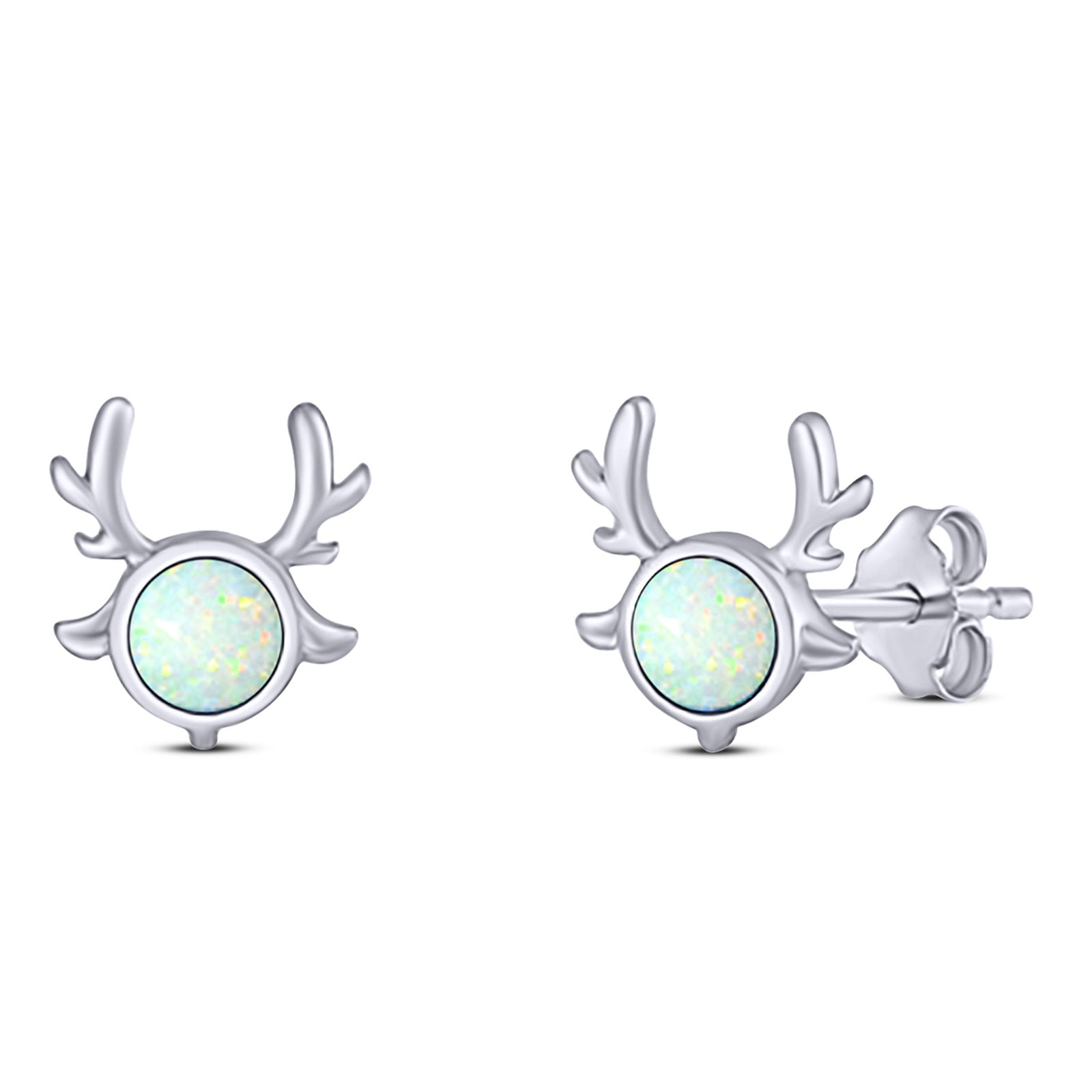 Deer Antler Earrings Created Opal Solid 925 Sterling Silver (10.2mm)