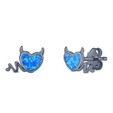 Heart Devil Stud Earring Created Opal Solid 925 Sterling Silver (9.5mm)