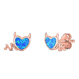 Heart Devil Stud Earring Created Opal Solid 925 Sterling Silver (9.5mm)