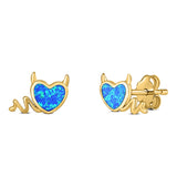 Heart Devil Stud Earring Created Opal Solid 925 Sterling Silver (9.5mm)