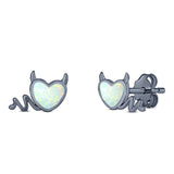 Heart Devil Stud Earring Created Opal Solid 925 Sterling Silver (9.5mm)
