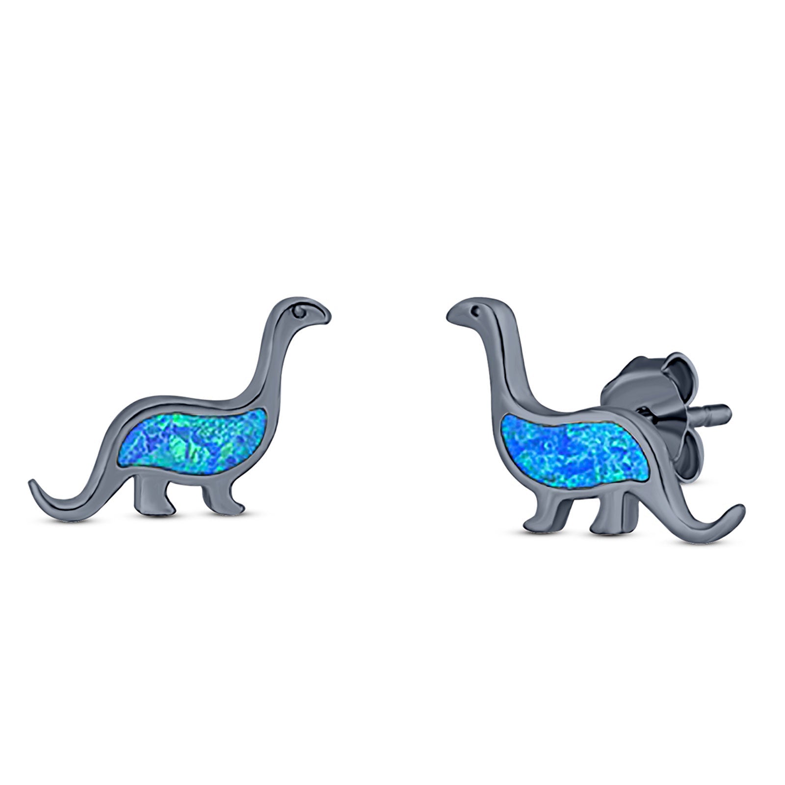 Dinosaur Stud Earring Created Opal 925 Sterling Silver (9mm)