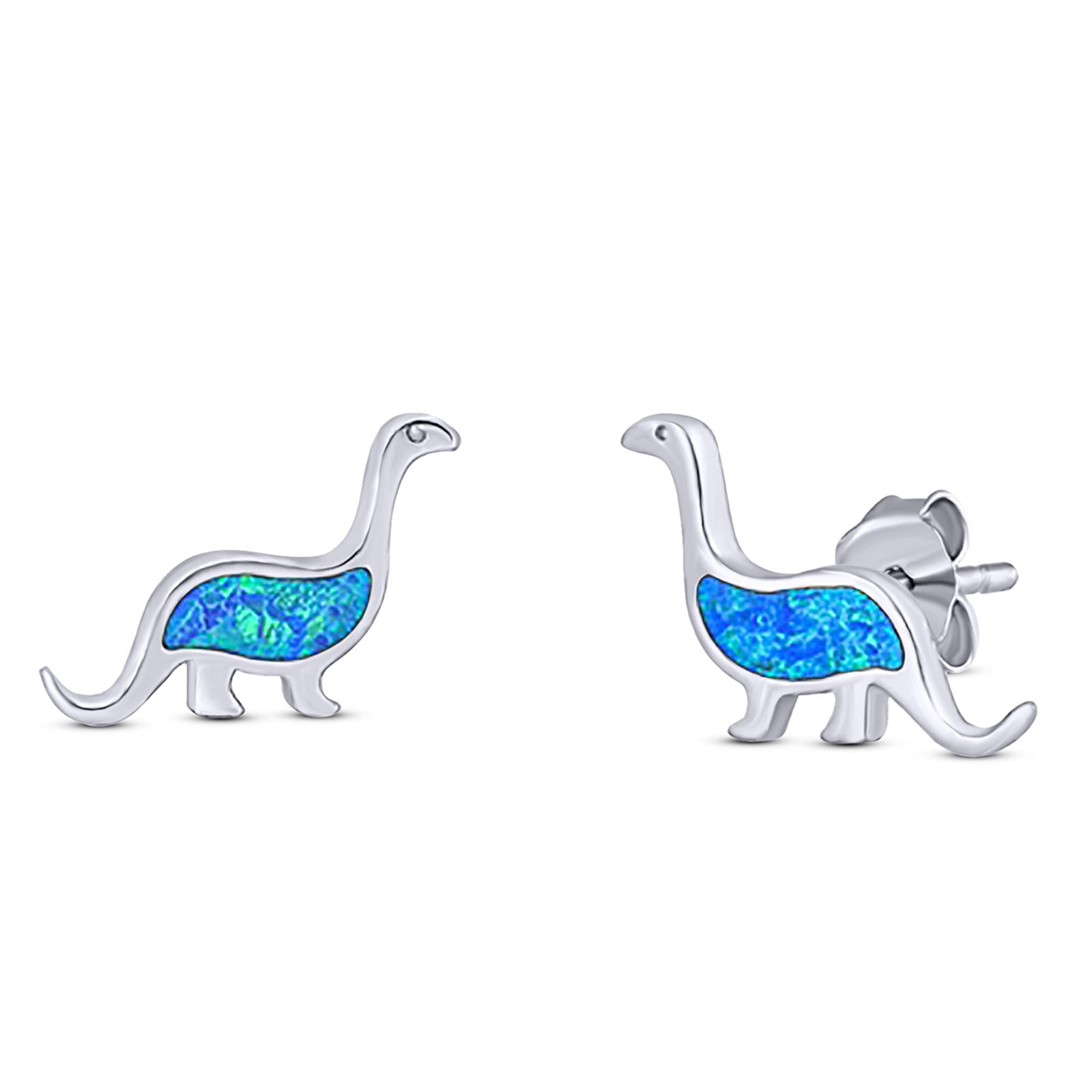 Dinosaur Stud Earring Created Opal 925 Sterling Silver (9mm)