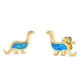 Dinosaur Stud Earring Created Opal 925 Sterling Silver (9mm)