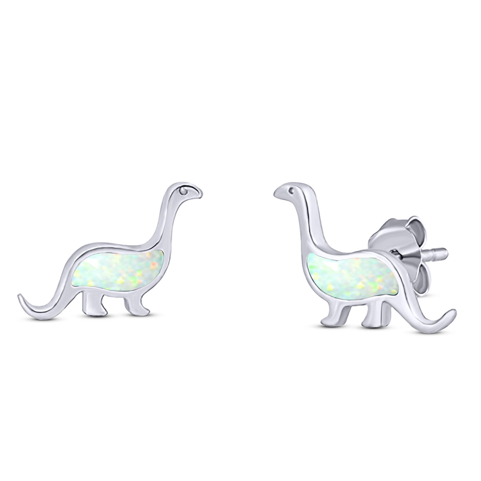 Dinosaur Stud Earring Created Opal 925 Sterling Silver (9mm)