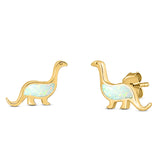 Dinosaur Stud Earring Created Opal 925 Sterling Silver (9mm)