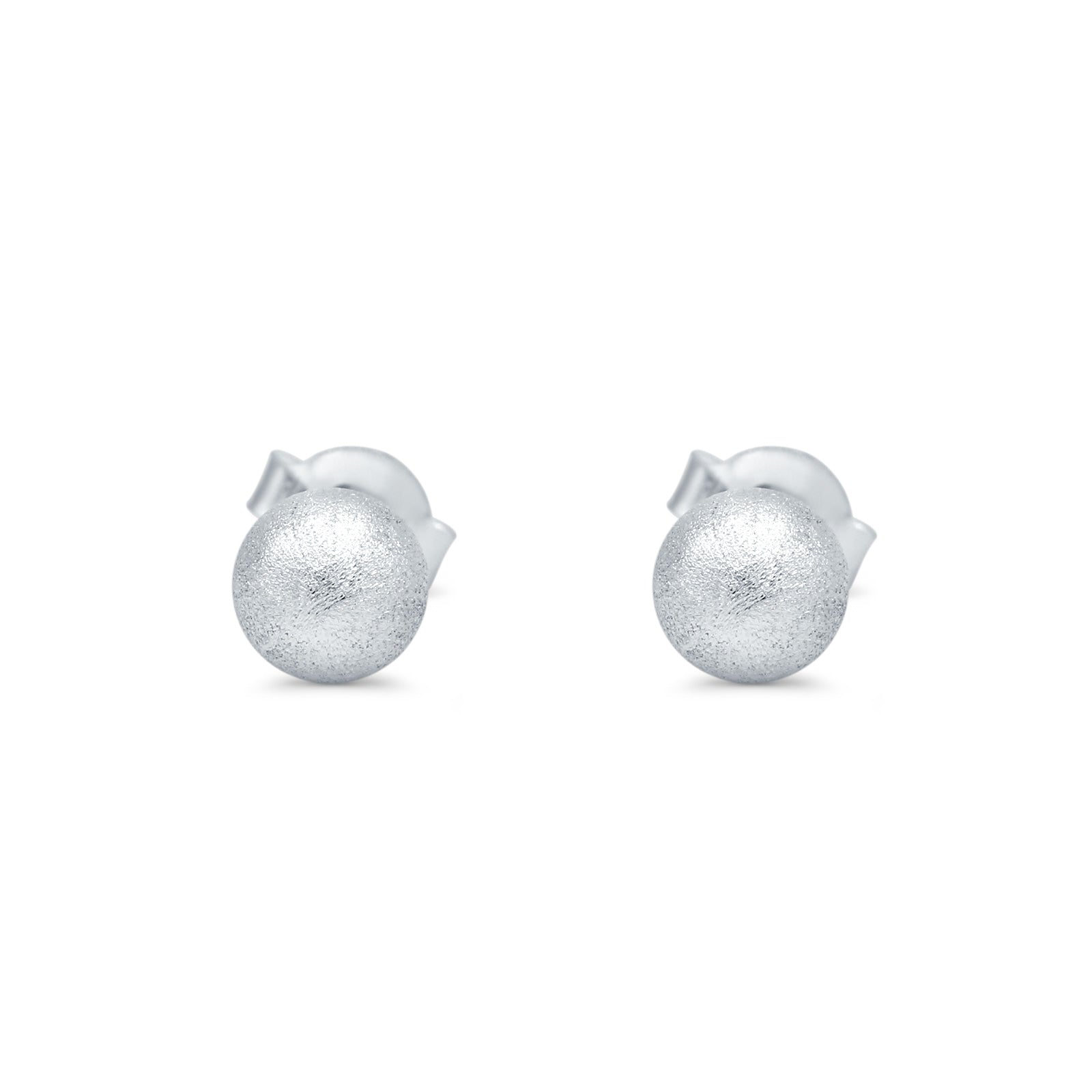Brushed Screw Ball Round Stud Earrings 925 Sterling Silver (5mm-8mm)