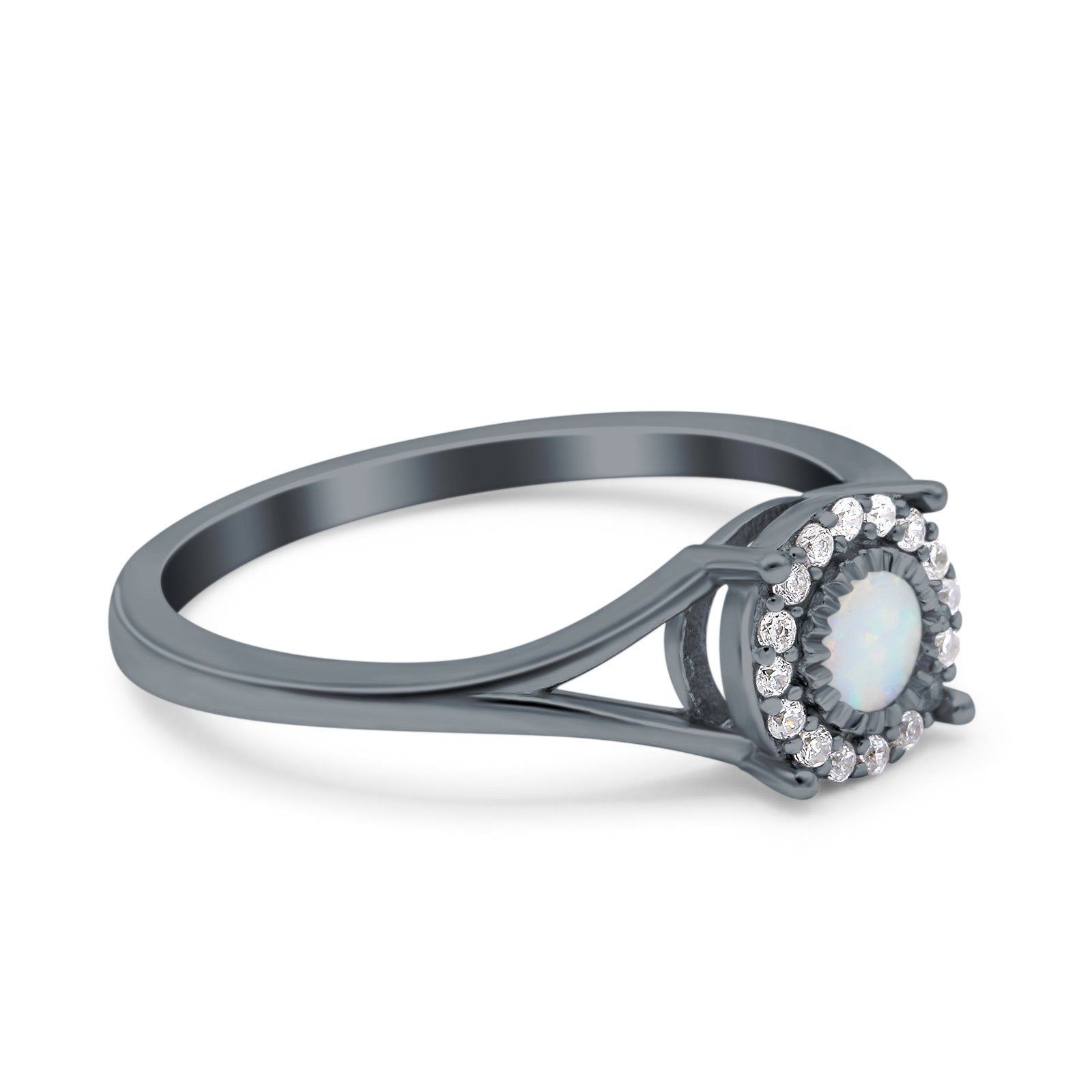 Solitaire Fashion Engagement Ring Created Opal Round Simulated Cubic Zirconia 925 Sterling Silver