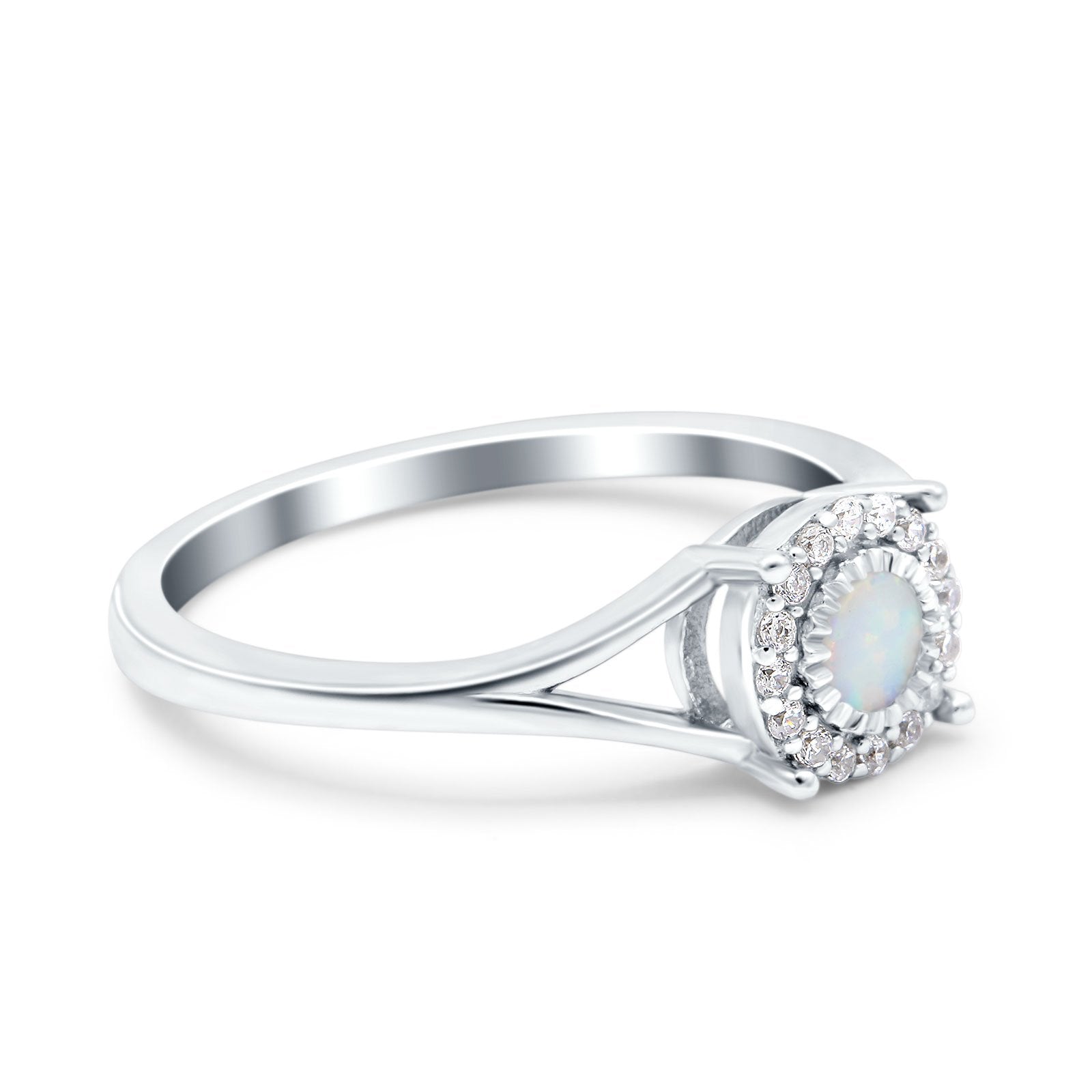 Solitaire Fashion Engagement Ring Created Opal Round Simulated Cubic Zirconia 925 Sterling Silver