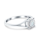Solitaire Fashion Engagement Ring Created Opal Round Simulated Cubic Zirconia 925 Sterling Silver