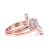 Three Piece Set Oval Lab White Opal Teardrop Art Deco Wedding Ring Vintage Band Simulated Cubic Zirconia Solid 925 Sterling Silver