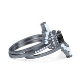 Three Piece Set Oval Lab White Opal Teardrop Art Deco Wedding Ring Vintage Band Simulated Cubic Zirconia Solid 925 Sterling Silver