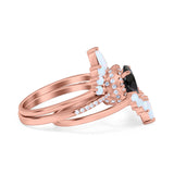 Three Piece Set Oval Lab White Opal Teardrop Art Deco Wedding Ring Vintage Band Simulated Cubic Zirconia Solid 925 Sterling Silver