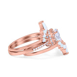 Three Piece Set Oval Lab White Opal Teardrop Art Deco Wedding Ring Vintage Band Simulated Cubic Zirconia Solid 925 Sterling Silver